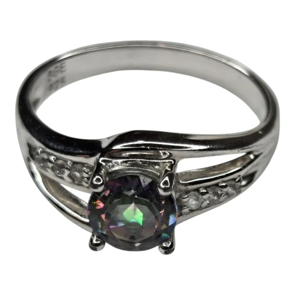 BGE Ring Sterling Silver 925 Size 6.5 Multicolor Mystic Topaz Bypass Band